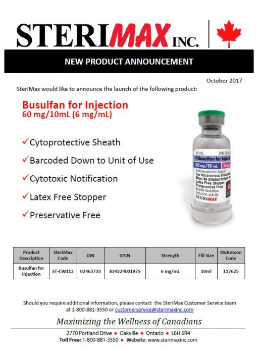 Busulfan for Injection SteriMax Inc.