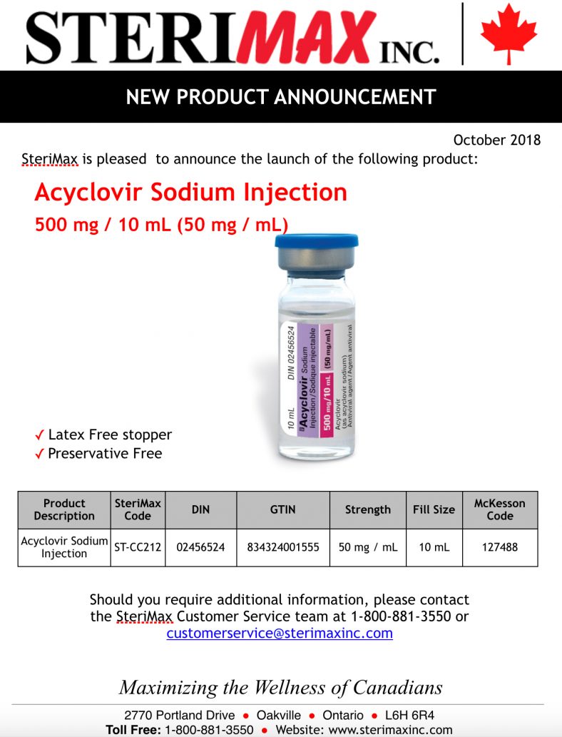 Acyclovir Sodium Injection 10mL - SteriMax Inc.